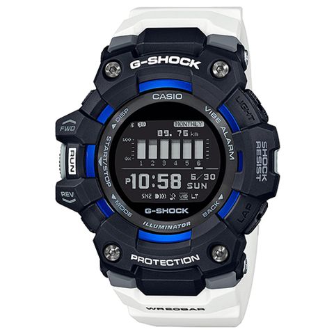 CASIO 卡西歐 G-SHOCK 跑步好夥伴計步藍芽運動電子錶-黑X白(GBD-100-1A7)