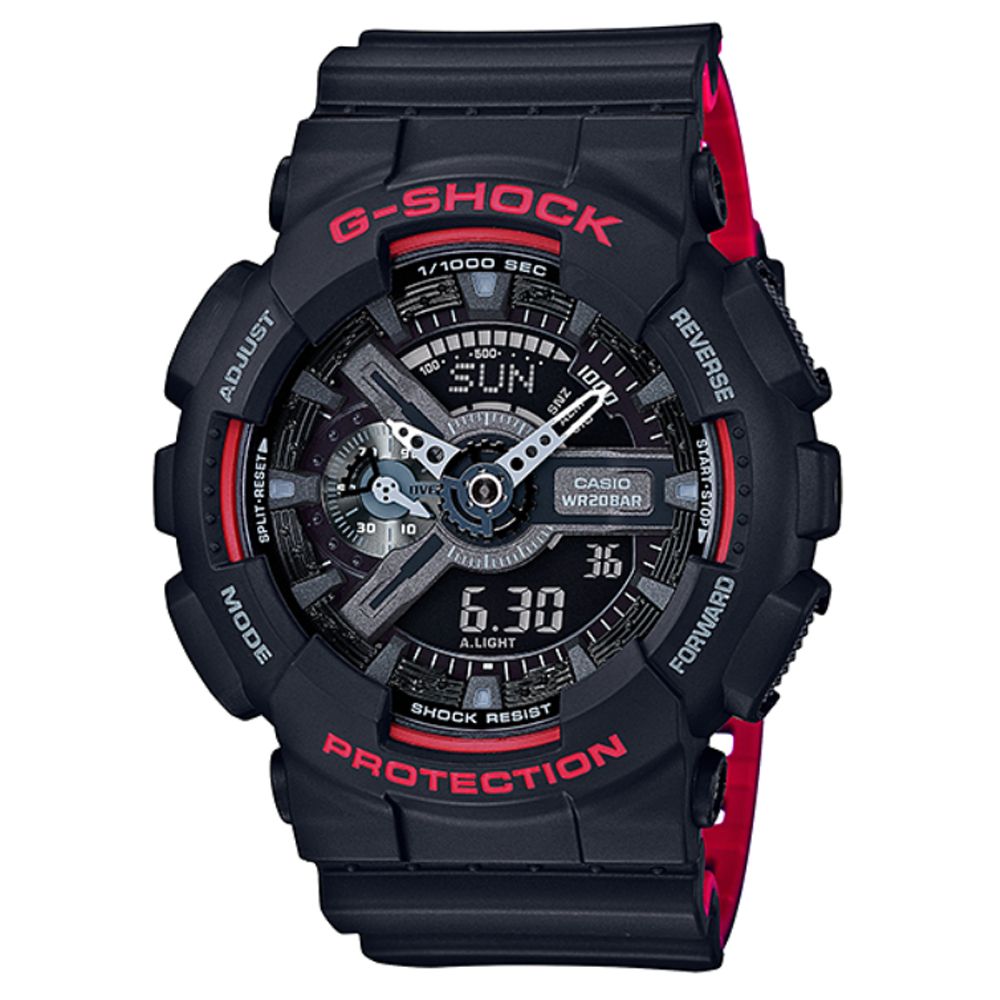 CASIO 卡西歐 G-SHOCK 絕對強悍黑與紅雙色系列搶眼視覺雙顯錶 GA-110HR-1A