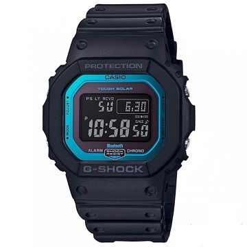 CASIO 卡西歐 G-SHOCK 經典款太陽能電波藍芽休閒運動腕錶-藍框(GW-B5600-2)