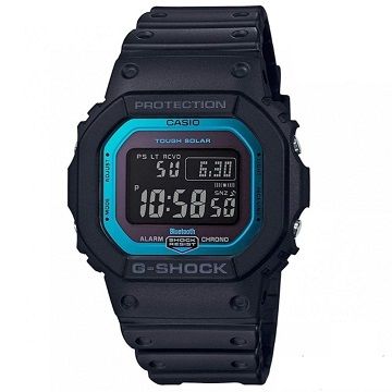 【CASIO】G-SHOCK 經典款太陽能電波藍芽休閒運動腕錶-藍框(GW-B5600-2)