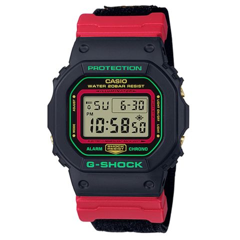 CASIO G-SHOCK 翻玩經典復古錶潮流聖誕紅綠雙色腕錶 DW-5600THC-1