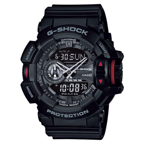 CASIO 卡西歐 G-SHOCK異時空時尚亮彩新色運動雙顯錶-(黑面)GA-400-1B