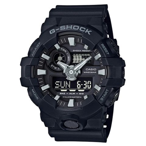 【CASIO】G-SHOCK 絕對強悍系列3D立體整點時刻搶眼視覺雙顯錶 GA-700-1B