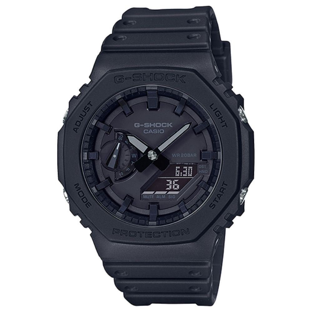 CASIO 卡西歐 G-SHOCK 農家橡樹八角雙顯錶-全黑 (GA-2100-1A1)