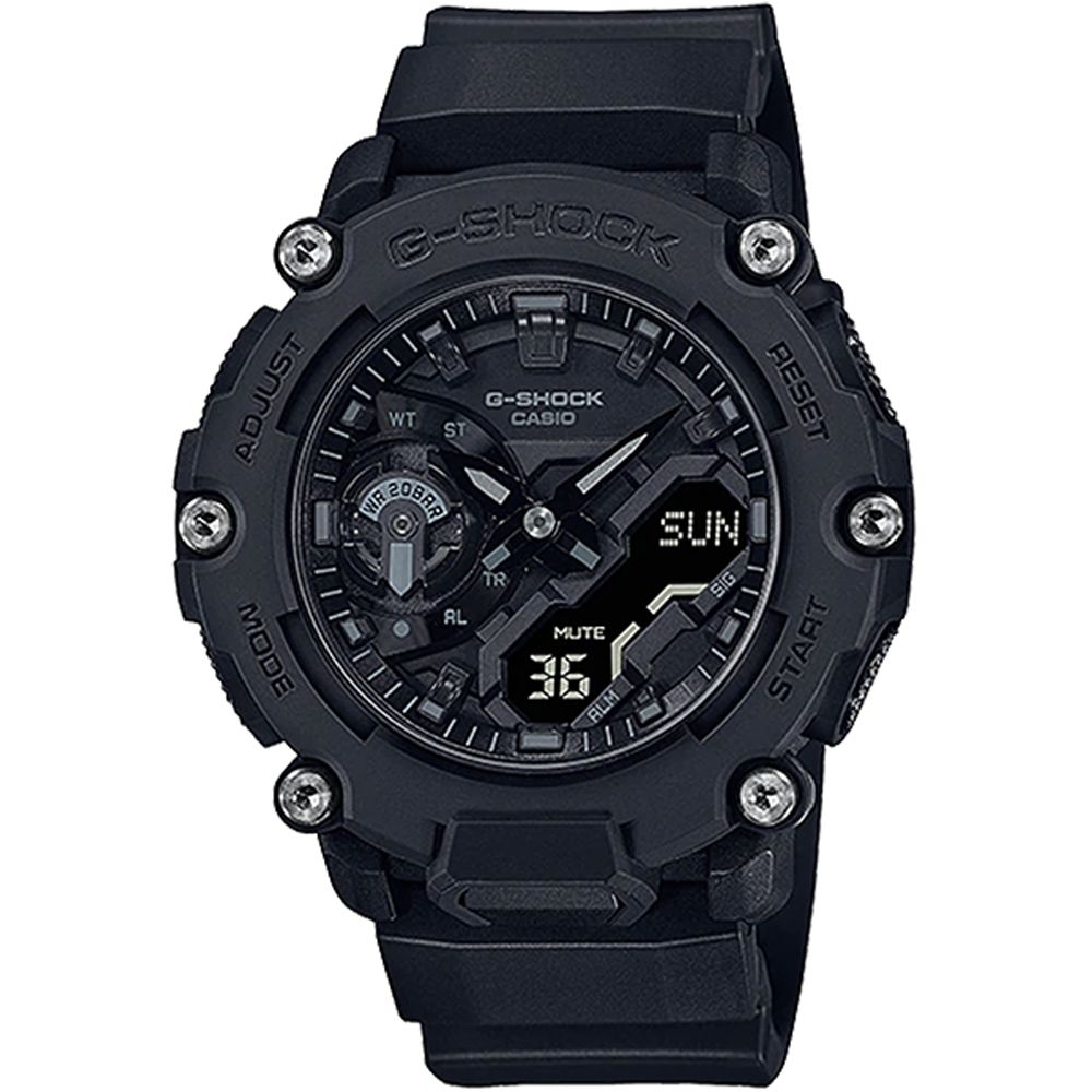 CASIO 卡西歐 G-SHOCK 戶外重裝備碳核心防護構造雙顯運動錶-全黑 (GA-2200BB-1A)