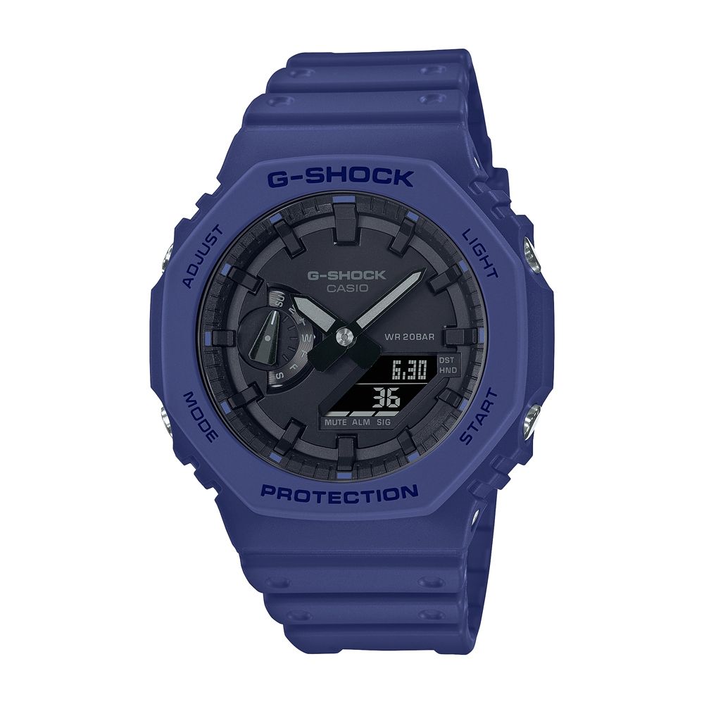 CASIO 卡西歐 G-SHOCK 農家橡樹八角雙顯錶-黑面X藍 (GA-2100-2A)