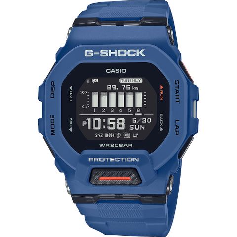 CASIO 卡西歐 G-SHOCK 都市街頭風格計步藍芽運動電子錶-黑面x藍(GBD-200-2)