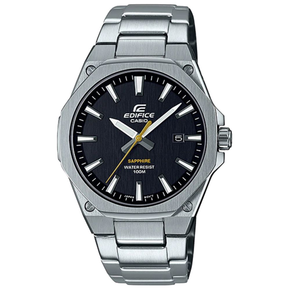 CASIO 卡西歐 EDIFICE 紳士時尚八角藍寶石玻璃鏡面不鏽鋼腕錶(EFR-S108D-1)黑面