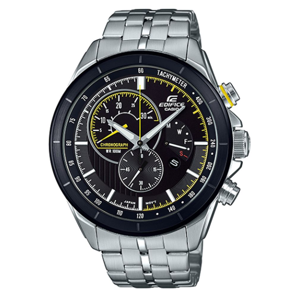 CASIO 卡西歐 EDIFICE 時尚小亮點三針三眼計時休閒錶-黑黃(EFR-561DB-1A)