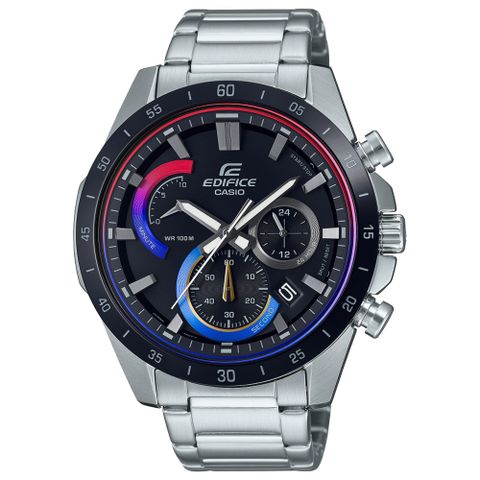 CASIO 卡西歐 EDIFICE 簡約三針三眼運動感時尚腕錶-銀X漸層(EFR-573HG-1A)