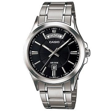 【CASIO】時尚日期顯示休閒不鏽鋼腕錶-黑面(MTP-1381D-1A)
