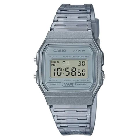 CASIO 卡西歐 春夏閃耀透明設計風格電子錶-灰(F-91WS-8)