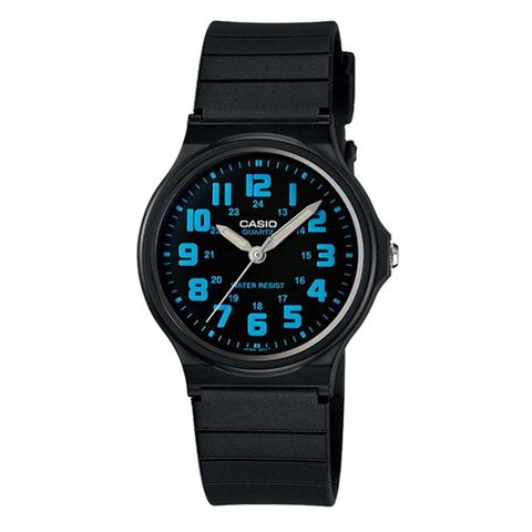 CASIO 新超輕巧經典圓形數字指針錶-黑面藍字 (MQ-71-2B)