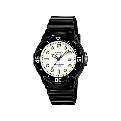 CASIO 新一代女用潛水風格概念休閒錶-黑錶帶白面板LRW-200H-7E1