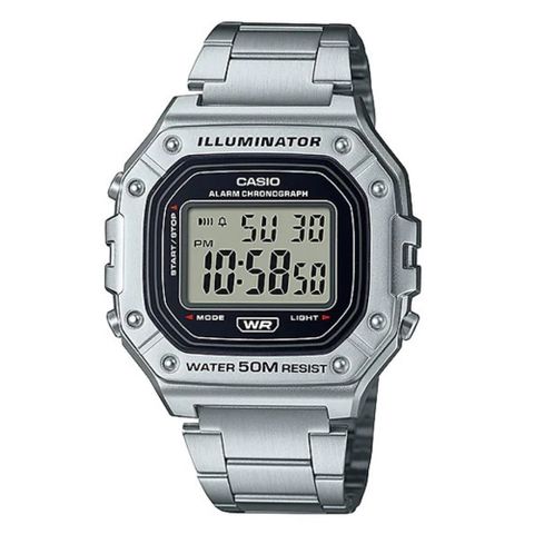 CASIO 卡西歐 大錶面清晰數位電子運動錶-銀 (W-218HD-1A)