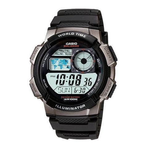 【CASIO】 科技數位電子錶-黑面銀框 (AE-1000W-1B)