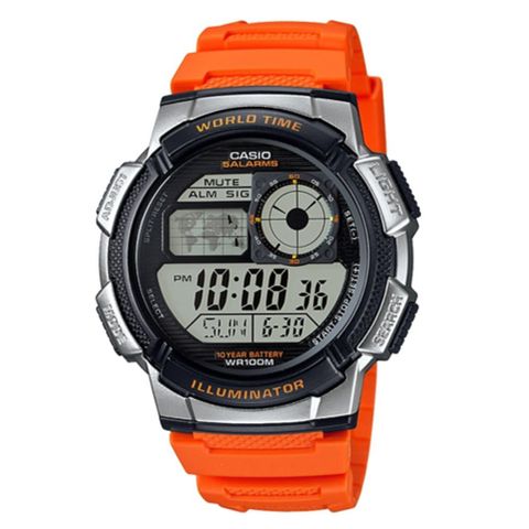 【CASIO】10年電力運動數位潮流腕錶-橘 (AE-1000W-4B)