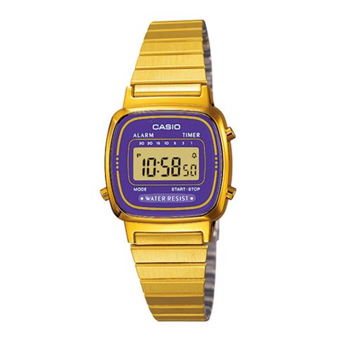 CASIO 復古風金色電子錶-紫 (LA-670WGA-6)