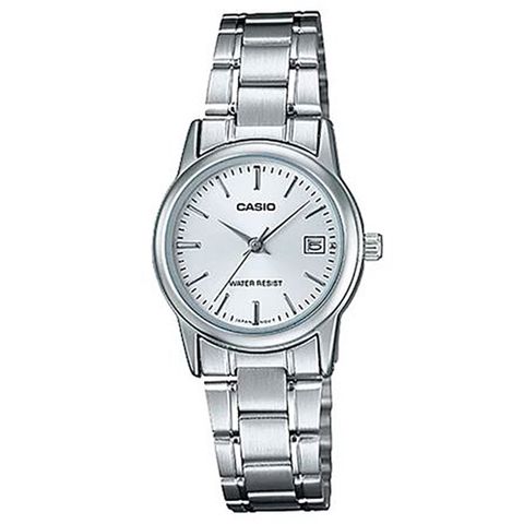 【CASIO】都會淑女時尚簡約不鏽鋼腕錶-白(LTP-V002D-7A)
