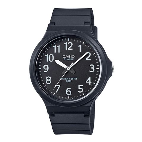 【CASIO】 簡約指針式撞色錶盤設計-黑面白數字 (MW-240-1B)