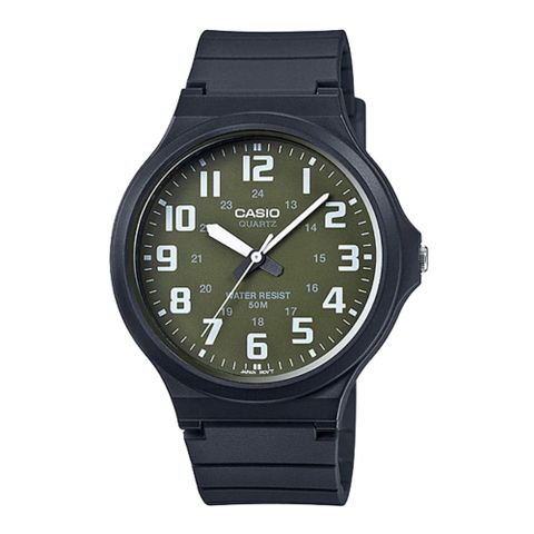 【CASIO】 簡約指針式撞色錶盤設計-綠面白數字 (MW-240-3B)