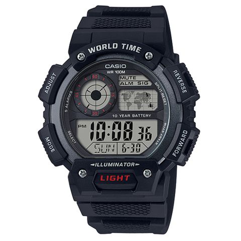 CASIO 10年電力世界地圖運動數位電子錶-黑 (AE-1400WH-1A)