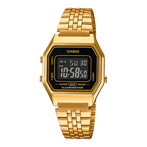 CASIO 卡西歐 復古經典-金帶黑面 LA-680WGA-1B