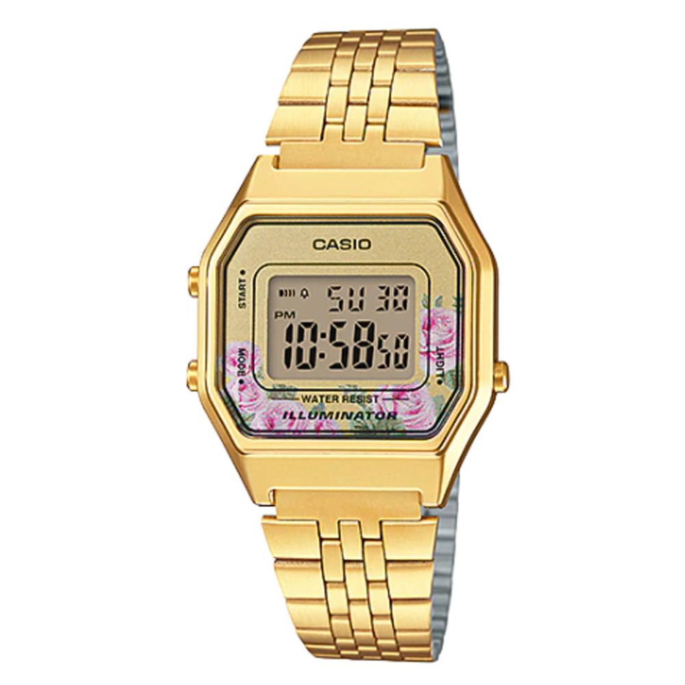 CASIO 卡西歐  復古經典金錶帶電子錶-花系列 (LA680WGA-4C)