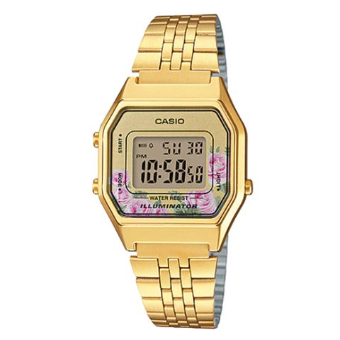 CASIO 卡西歐 復古經典金錶帶電子錶-花系列 (LA680WGA-4C)