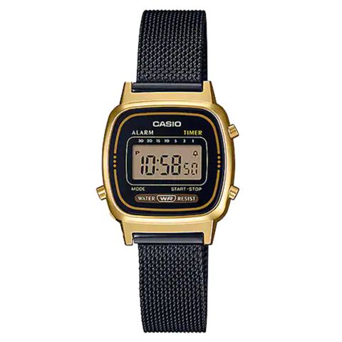 CASIO 卡西歐 復古優雅金屬錶帶電子錶-黑(LA-670WEMB-1)