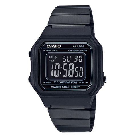 CASIO 卡西歐 時尚復古文青風大型數字不鏽鋼錶-黑(B-650WB-1B)