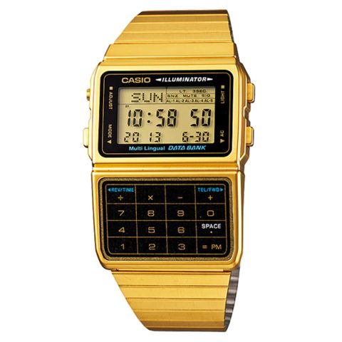 CASIO 8位元復古計算機數位錶-金色錶帶 - (DBC-611G-1)