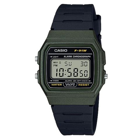 CASIO 卡西歐 經典方形復古運動電子錶-綠(F-91WM-3A)