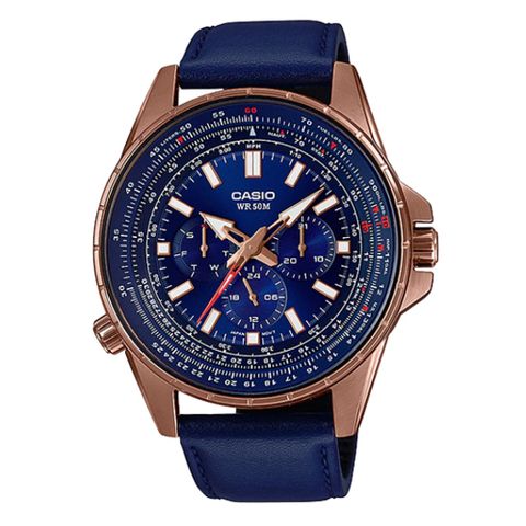 【CASIO】時尚設計繁星點點精緻皮帶腕錶-(MTP-SW320RL-2A)