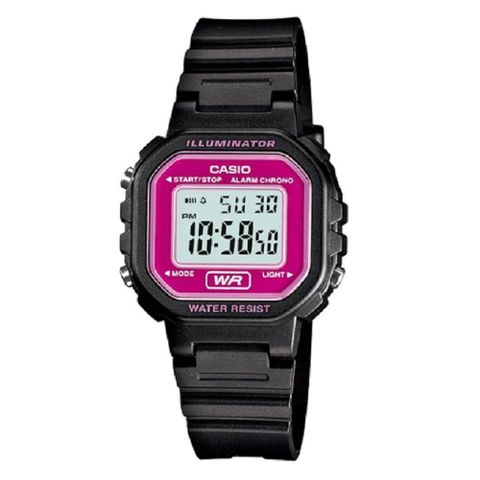 CASIO 卡西歐 復古風方形電子錶款-桃紅框面 (LA-20WH-4A)