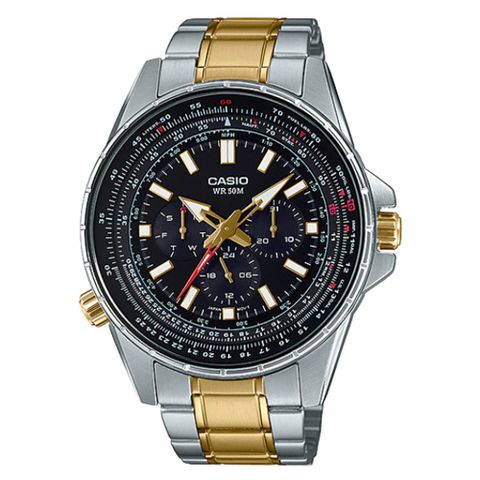 【CASIO】時尚設計繁星點點精緻不鏽鋼錶-(MTP-SW320SG-1A)