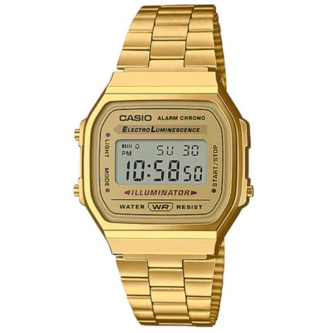 CASIO 卡西歐 城市時間數位腕錶-金色  (A-168WG-9)