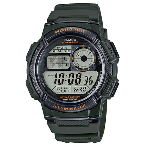 【CASIO】10年電力運動數位潮流腕錶-綠 (AE-1000W-3A)