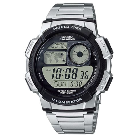 CASIO 卡西歐 科技數位不繡鋼電子錶-銀 (AE-1000WD-1A)