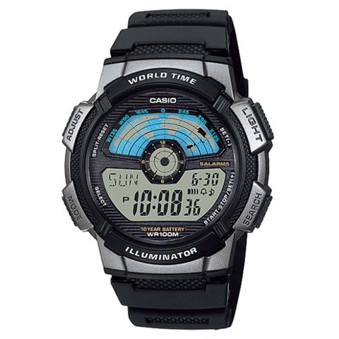 CASIO 卡西歐 航空儀表版造型戶外雙顯錶-銀灰框 (AE-1100W-1A)