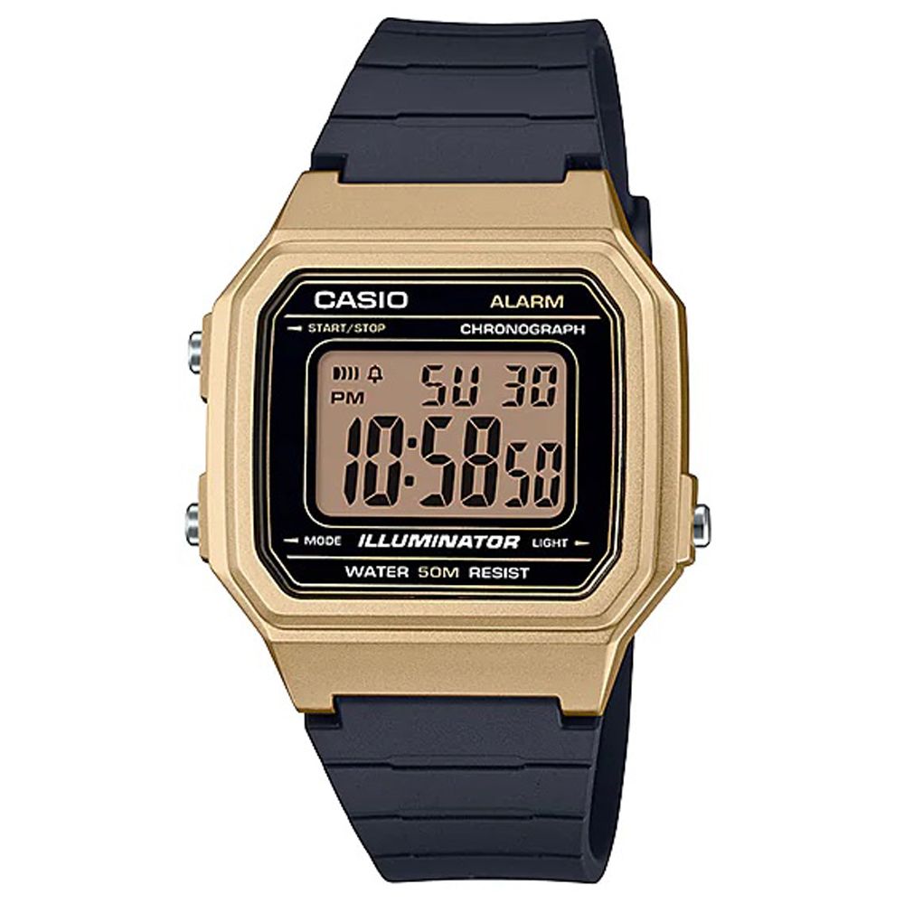 CASIO 卡西歐 方形金屬造型電子腕錶-金框(W-217HM-9A)