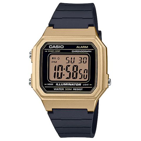 CASIO 卡西歐 方形金屬造型電子腕錶-金框(W-217HM-9A)