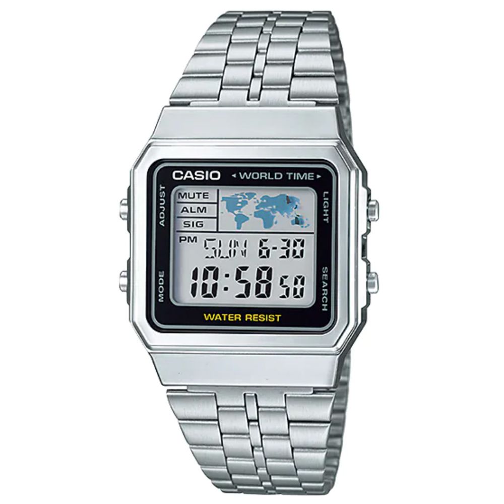 CASIO 卡西歐 絕對經典超薄世界地圖概念數位錶-黑框 (A-500WA-1A)