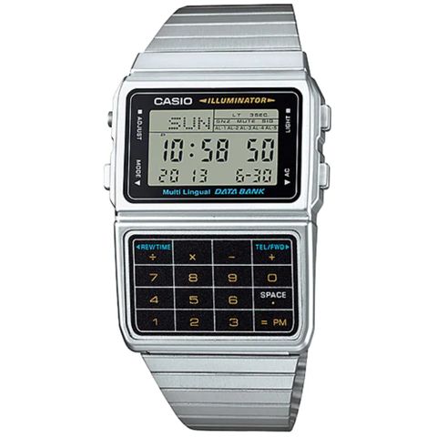 CASIO 8位元復古計算機數位錶-銀錶帶 (DBC-611-1DF)