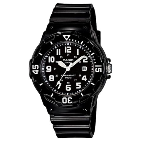 CASIO 新一代女用潛水風格概念休閒錶-黑錶帶白數字LRW-200H-1B_38mm