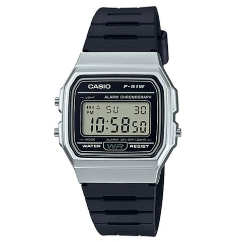 CASIO 卡西歐 經典方形復古運動電子錶-銀白框 (F-91WM-7A)