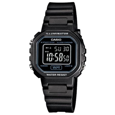 CASIO 卡西歐 復古風方形電子錶款-黑框黑面 (LA-20WH-1B)