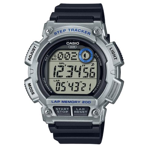 CASIO 卡西歐 經典大錶面計步運動電子錶-黑X灰(WS-2100H-1A2)