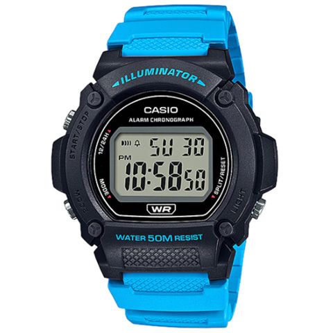 CASIO 卡西歐 沉穩色調圓型錶殼設計電子錶 (W-219H-2A2)亮藍