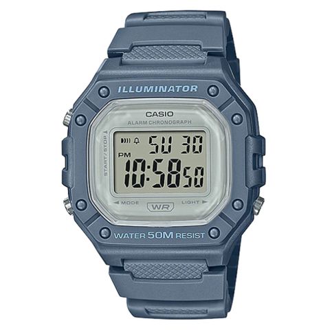 【CASIO 】大錶面清晰數位電子運動錶-2022新色上市-霧霾藍(W-218HC-2A)